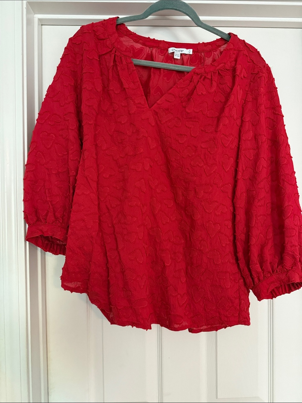 Chico's Vibrant Red Textured V-Neck Blouse
